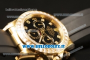 Rolex Daytona Black Dial And Bezel With Yellow Gold Case Euipment Rolex 4130 With Rubber Strap(EF)