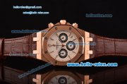 Audemars Piguet Royal Oak Chronograph Miyota OS20 Quartz Rose Gold Case with Brown Leather Strap White Dial and Stick Markers