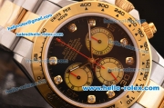 Rolex Daytona Swiss Valjoux 7750-SHG Automatic Two Tone Case/Strap with Black Dial and Diamond Markers