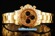 Rolex Daytona Swiss Valjoux 7750 Chronograph Movement Full Gold with Black Subdials and White Stick Marker