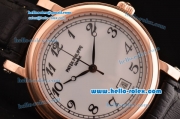 Patek Philippe Calatrava 2813 Automatic Rose Gold Case with Numeral Markers White Dial and Black Leather Strap