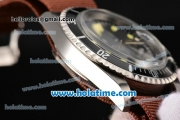 Rolex Sea-Dweller Vintage Asia 2813 Automatic Steel Case with Black Dial Yellow Markers and Brown Nylon Strap