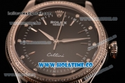 Rolex Cellini Asia Automatic Steel Case with Stick Markers Black Dial and Black Leather Strap