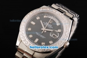 Rolex Day Date II Automatic Movement Full Steel with Diamond Bezel-Diamond Markers and Black MOP Dial