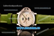 Panerai PAM 595 Luminor Vintage Moon Phase Asia Automatic Steel Case with White Dial and Green Leather Strap