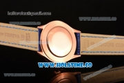 Rolex Cellini Time Asia 2813 Automatic Rose Gold Case with Beige Dial Blue Leather Strap and Stick Markers