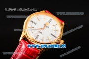 Rolex Cellini Time Asia 2813 Automatic Yellow Gold Case White Dial Red Leather Strap and Stick/Roman Numeral Markers