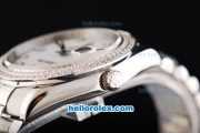 Rolex Day Date II Automatic Movement Full Steel with Double Row Diamond Bezel with Diamond Markers and White Dial