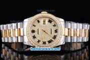 Rolex Datejust Oyster Perpetual Automatic Movement Two Tone with Diamond Bezel,Diamond Dial and Black Roman Marking
