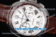 Cartier Cle de Cartier Chrono Japanese Miyota OS20 Quartz Steel Case with White Dial Roman Markers and Brown Leather Strap