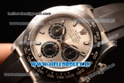 Rolex Cosmograph Daytona Chrono Clone Rolex 4130 Automatic 904 Steel Case Grey Dial With Dots Markers Black Rubber Strap - 1:1 Original(NOOB)