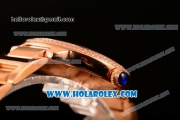 Cartier Rotonde De Miyota Quartz Rose Gold Case/Bracelet with Blue Dial and Diamonds Bezel