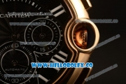 Cartier Ballon Bleu De Chrono Swiss Valjoux 7750 Automatic Rose Gold Case with Black Dial Roman Numeral Markers and Genuine Leather Strap