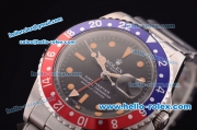 Rolex GMT Master Vintage Swiss ETA 2836 Automatic Blue/Red Bezel with Black Dial and Steel Bracelet-Orange Markers