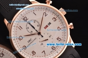 IWC Portuguese Chronograph Miyota OS10 Quartz Rose Gold Case with Black Rubber Strap White Dial and Numeral Markers