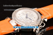 Cartier Pasha C Swiss Quartz Steel Case with Diamonds Bezel and Orange Leather Strap