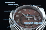 Rolex Sky-Dweller Asia 2813 Automatic Stainless Steel Case with Brown Leather Strap and Brown Dial