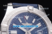 Breitling Avenger II GMT Swiss ETA 2824 Automatic Steel Case with Blue Dial Stick Markers and Blue Leather Strap