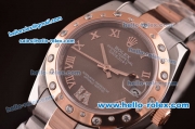 Rolex Datejust Swiss ETA 2836 Automatic Two Tone Case/Strap with Diamond Bezel and Brown Dial