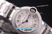 Cartier Ballon bleu de Swiss ETA Quartz Steel Case with Diamond Bezel and White Dial