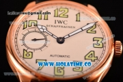 IWC Portugieser Hand-Wound Asia 6497 Manual Winding Rose Gold Case with White Dial Black Leather Strap and Green Arabic Numeral Markers