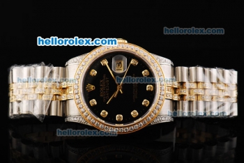 Rolex Datejust Automatic Movement Black Dial with Diamond Bezel and Two Tone Strap