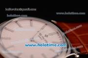 Patek Philippe Gondolo Japanese Miyota Quartz Steel Case with Brown Leather Bracelet Stick Markers and White Dial