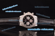 Rolex Daytona Swiss Valjoux 7750-SHG Automatic Diamond Case/Bezel with Black Dial and Black Leather Strap