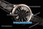 Cartier Ballon Bleu De 44MM Asia Automatic Steel Case with Black Dial White Roman Numeral Markers and Black Leather Strap