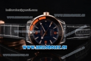 Omega Seamaster Planet Ocean 600M Clone Omega 8900 Automatic Steel Case with Blue Dial and Black Leather Strap (EF)