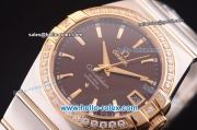 Omega Constellation Co-Axial Swiss ETA 2824 Automatic Steel Case with Yellow Gold/Diamond Bezel and Brown Dial