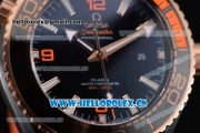 Omega Seamaster Planet Ocean 600M Clone Omega 8900 Automatic PVD Case with Black Dial and Black/Orange Rubber Strap Orange Arabic Numeral Markers (EF)