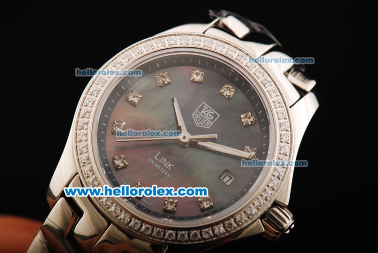 Tag Heuer Link 200 Meters Original Swiss Quartz Movement Full Steel with Black MOP Dial and Diamond Markers/Bezel-Lady Model - Click Image to Close
