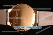 Cartier Ballon Bleu De Medium Asia 4813 Automatic Yellow Gold Case with Sliver Dial Diamonds Bezel and Grey Leather strap