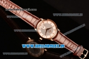 Omega De Ville Co-Axial Swiss ETA 2824 Automatic Rose Gold Case with Diamonds Markers Silver Dial and Brown Leather Strap