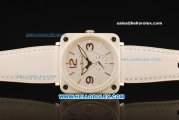 Bell & Ross BR-S Swiss ETA Quartz Ceramic Case with White Dial and White Leather Strap-Rose Gold Markers