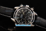 Omega Seamaster CO-AXIAL Chronograph Automatic with Black Dial ,Black Bezel and Leather Strap