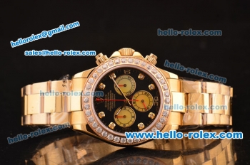 Rolex Daytona Swiss Valjoux 7750-SHG Automatic Gold Case/Strap with Diamond Bezel - Black Dial