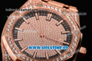 Audemars Piguet Royal Oak 41MM Asia 2813 Automatic Rose Gold/Diamonds Case with Stick Markers Black Inner Bezel and Diamonds Dial (EF)