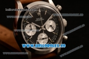 Rolex Explorer Chronograph Miyota OS20 Quartz Steel Case with Black Dial and Brown Leather Strap