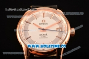 Omega De Ville Hour Vision Clone Omega 8500 Automatic Rose Gold Case with White Dial and Rose Gold Stick Markers (KW)