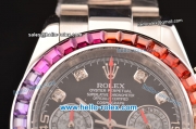 Rolex Daytona Chronograph Miyota OS20 Quartz Steel Case/Strap with Colorful Diamond Bezel and Black Dial