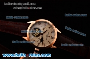 Patek Philippe Grand Complitcations Asia HT1035-Tourbillon Automatic Rose Gold Case with Brown Leather Strap Roman Numeral Markers and White Dial