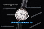 Cartier Ballon Bleu Medium Asia Automatic Steel Case with Silver Dial Black Leather Strap and Roman Numeral Markers (YF)