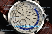 Patek Philippe Complicated World Time Chrono Miyota Quartz Steel Case with White Dial and Stick Markers