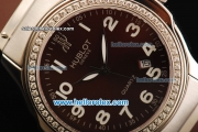 Hublot Swiss Quartz Movement Steel Case with Brown Dial and Diamond Bezel-Brown Rubber Strap