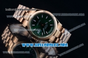 Rolex Day-Date Swiss ETA 2836 Automatic 18K Rose Gold Case with Green Dial Stick Markers and 18K Rose Gold Bracelet (BP)