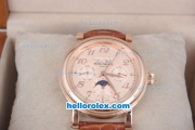 Patek Philippe Perpetual Calendar Automatic Full Rose Gold Case with Rose Gold Dial and Number Marking-Leather Strap