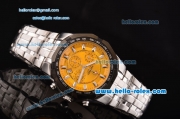 Ferrari Chrono Miyota OS20 Quartz Steel Case PVD Bezel with Steel Strap and Yellow Dial Stick Markers Three Subdials