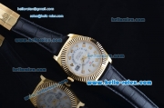 Rolex Sky-Dweller Asia 2813 Automatic Gold Case with Black Leather Strap and White Dial